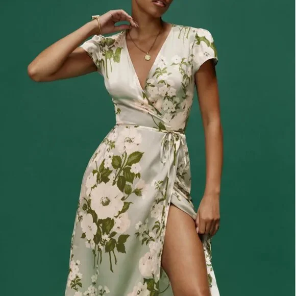 Reformation | Dresses | Reformation Kiana Silk Floral Wrap Dress Xs |  Poshmark